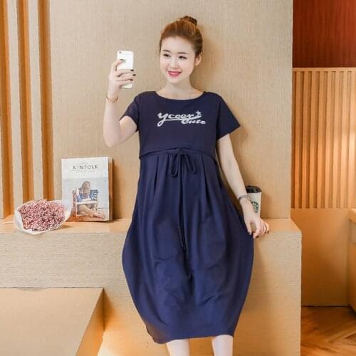 Breastfeeding Maternity Dresses Summer Print Letters Comfortable Short Sleeve Dress Women Elegant Maternity Nursing Clothes