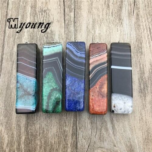 Cuboid Banded Agates Pendants,Stripe Agates Charms For DIY Jewelry Making MY1763