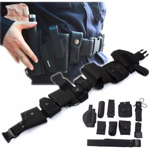 Black 9 Pouches Tactical Waist Belt Utility Kit for Police Security Guard System