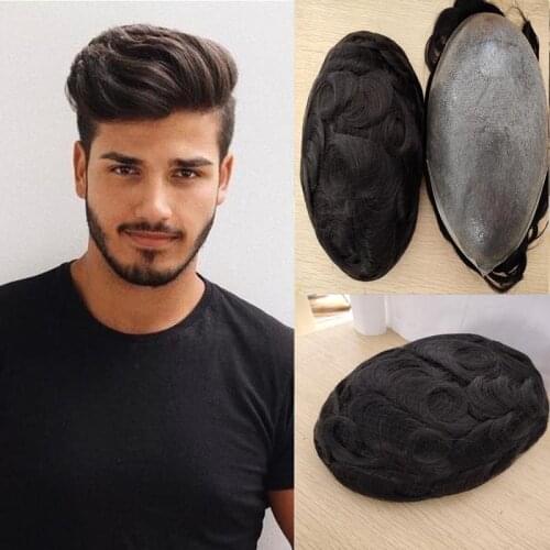PU Mens Toupee Thin Skin PU 00.2mm-00.4mm Wave Indian Human Remy Hair Wig High Quality Mens Hairpiece Hair System