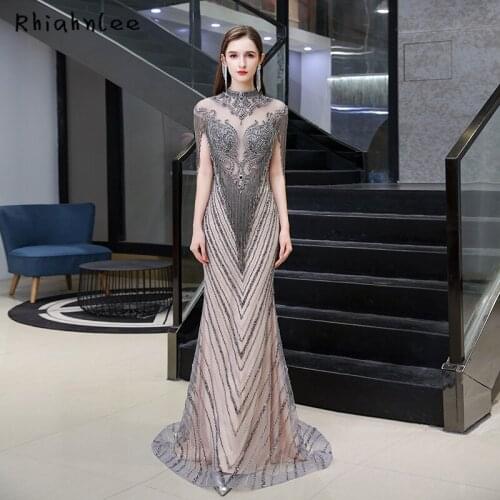 Rhiahnlee High Jewel Neckline Evening Dresses Heavy Beading Sexy Floor Length Evening Gowns