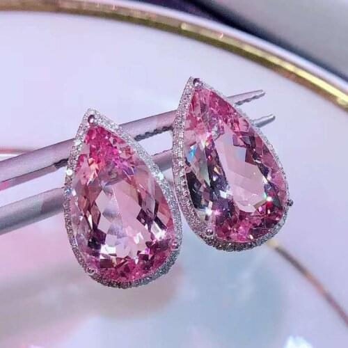 Luxury Jewelry Big Water Drop Stud Earrings Inlay Pink Crystal Zircon Womens Wedding Best Ornaments Fashion Party Gifts