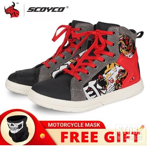 SCOYCO Motorcycle Boots Men Casual Shoes Microfiber Leather Moto Motocross Riding Boots Breathable Motorbike Shoes 4 Seasons