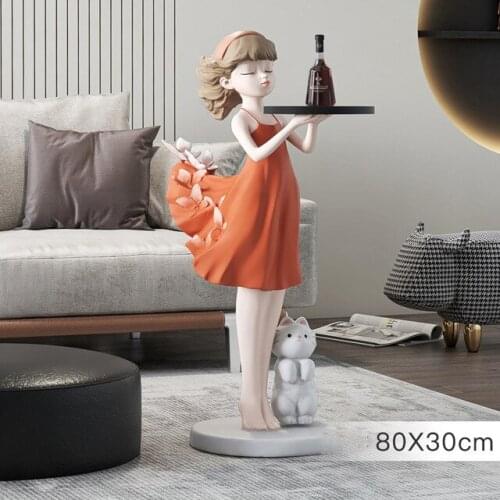 Modern Large Floor Cute Girl Storage Tray Resin Ornaments Home Livingroom Sculpture Crafts Hotel Store Club Figurines Decoration