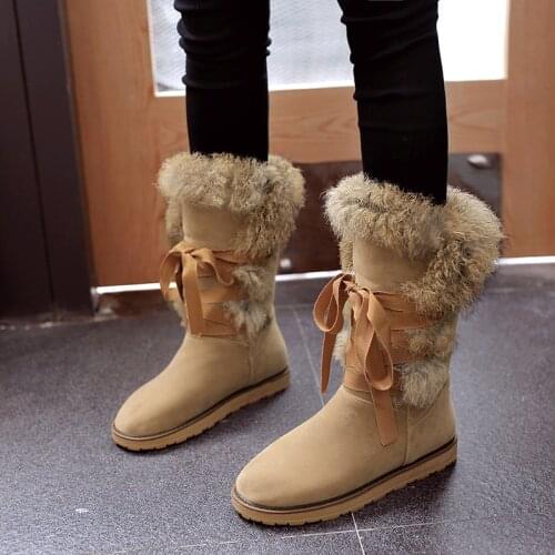 Warm boots thick bottom comfortable rabbit hair boots winter boots cotton boots 40 41 42 43 large snow boots