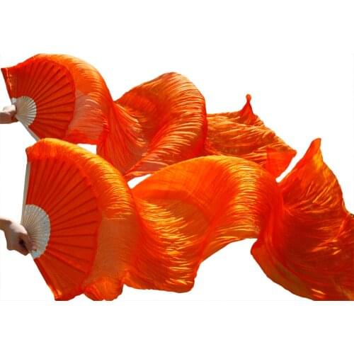 2016 High Quality Silk Belly Dance Fan Dance 100% Real Silk Veils Left+right orange Colors On Sale 180*90 cm Fast delivery