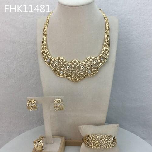 Yuminglai African Fashion Jewelry Green Rhinestone Gold Plated Jewelry for Women FHK11481
