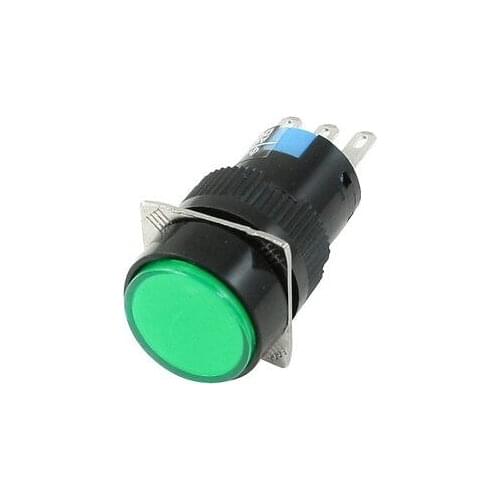 Green Round Cap SPDT 3 Terminals Locking Push Button Switch AC 250V 3A DC 30V 5A