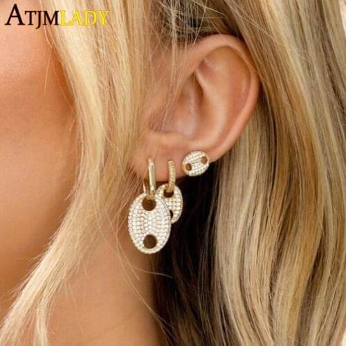 Iced Out Sparking Bling CZ Girl Women Fashion Trendy Jewelry Micro Pave Full Cubic Zirconia CZ Paved Mini Hoop Charm Earring