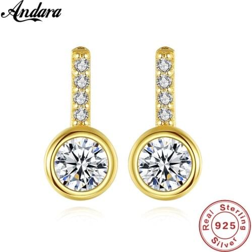 New Simple Fashion 925 Earrings Sterling Silver Womens Round AAA Zirconia Stud Earrings Female Jewelry Wedding Gifts