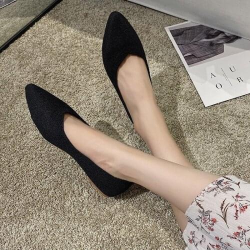 2020 New Women Flats Pointed Toe Slip on Shoes Knitting Flats Candy Color Shallow Single Shoes Breathable Female Boat Shoe 8250G