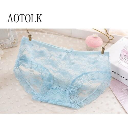 1Pcs Large Size Women Underwear Sexy Lace Ladies Briefs Female Pure Cotton Panties Mid-waist Breathable Lingerie Multiple color