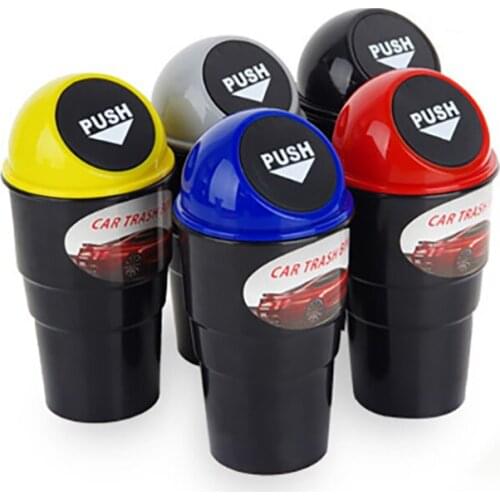 1Pc Mini Car Trash Can Garbage Storage Bucket Creative Coffee Cup Shape Push Cover Car Seat Waste Bin Sundries Rubbish Container