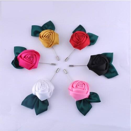 Handmade Mens Suits Rose Flower Brooches Mens Wedding Bridegroom Lapel Pin Insert Long Brooches for Men Fashion Jewelry