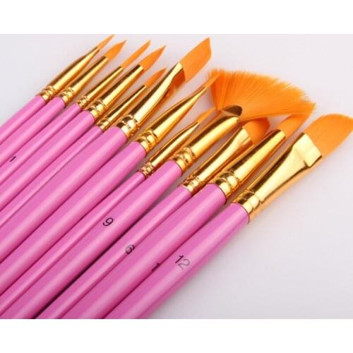 12Pcs Paint Brushes Nylon Hair Wood Handle Different Shape Set for Art Supplies Watercolor Oil Paint Brush Set