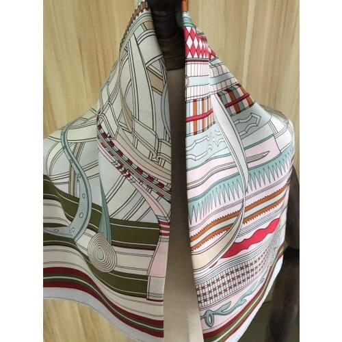 2021 new arrival fashion elegant brand chain design 100% silk scarf 90*90 cm square shawl twill wrap for women lady girl