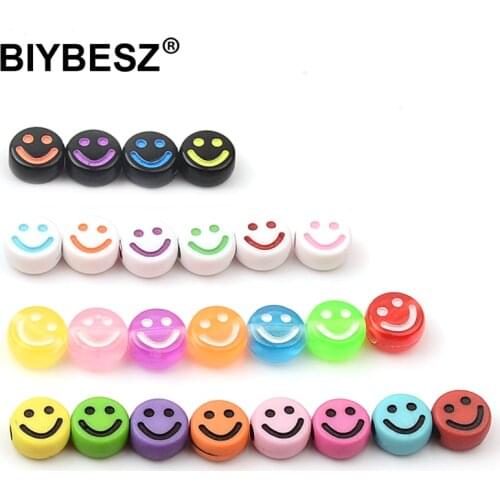 50pcs/lots Smiley Face Acrylic Beads Shape Loose Charm Spacer Plastic Beads For DIY Handmade Jewelry Accessories Crafts