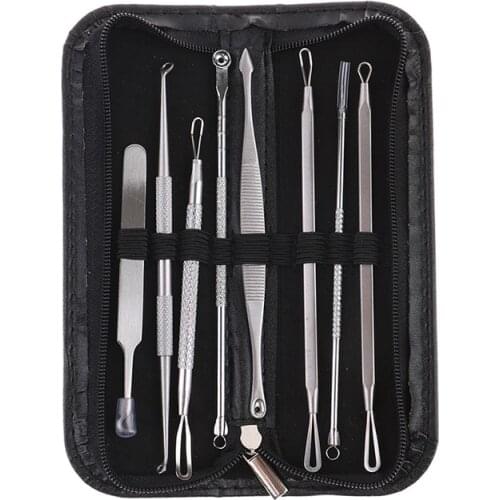 8Pcs/set Stainless Steel Blackhead Remover Skin Care Kit Black Head Acne Comedone Pimple Blemish Extractor Beauty Tool With Bag