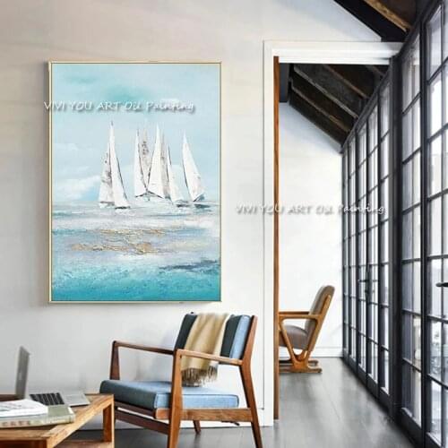Abstract sailboat on the sea oil painting 100% Handmade picture wall decor for living room indoor home decoration no framed