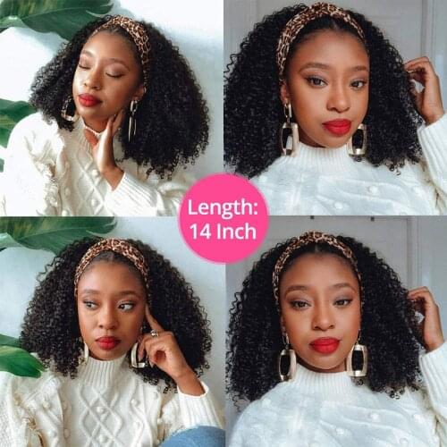 Glueless Afro Kinky Curly Silk Headband Wig Remy U Part Wig Human Hair Wigs 150% Left Part Half Wig For Black Women 4b 4c Curly