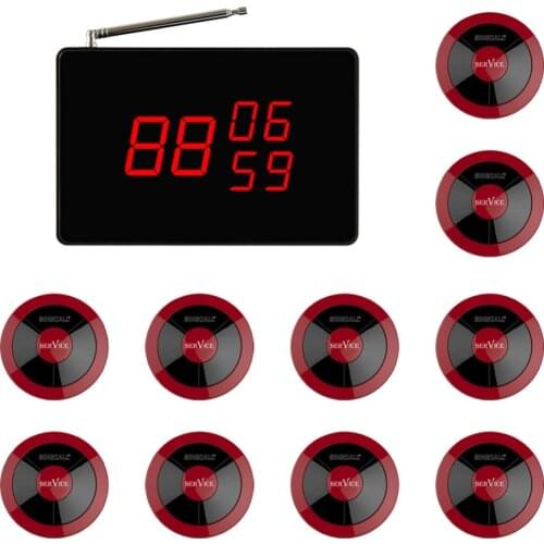 SINGCALL Wireless Waiter Servicing System, Servicing Customer,10 Waterproof Red Buttons, 1 Fixed Host Small Receiver