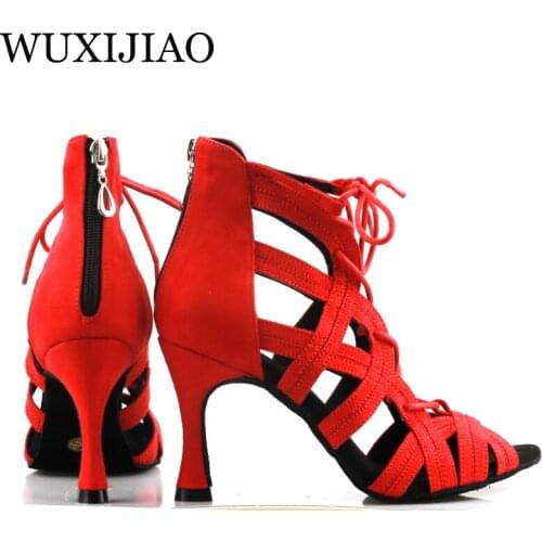 WUXIJIAO Shining Latin Dance Shoes Women Salas Ballroom Dance Shoes Pearl High Heel 9cm Waltz Software Shoes Selling Hot