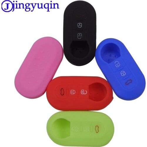 Jingyuqin 3 Buttons Remote Flip Key Shell Blank Fob Silicone Car Key Cover Case For Fiat 500 Folding Flid Key