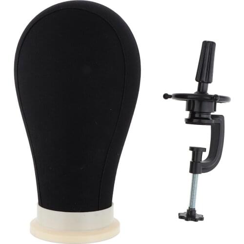 Black Styrofoam Canvas Block Head Wig Making Styling Hairpiece Display Mannequin Model with Table Clamp Stand