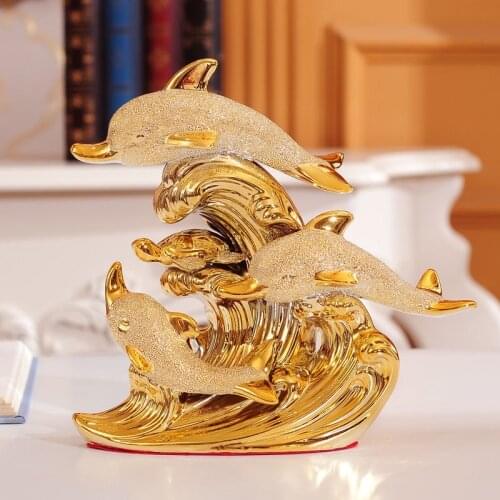 European Wedding Decorated Crafts Ceramic Creative Room Decoration Handicraft Gold Dolphins Horse Decorations