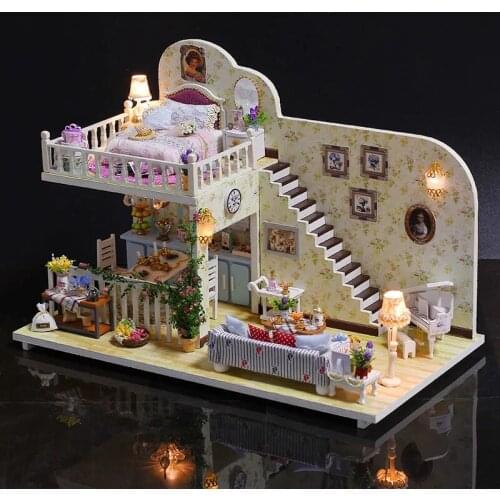 Wooden Doll House Furnitures Diy 3D Wooden Miniaturas Assemble Dollhouse Toys for Children Birthday Gifts