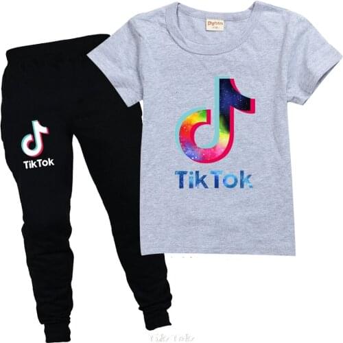 Kids Clothes Summer Short Sleeve cotton Cartoon Printed Tik Tok T Shirt for Boys Streetwear Teenager Children pants