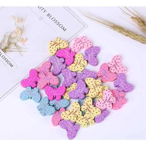 Children Jewelry Wooden Beads Colorful Butterfly Wood Beads DIY Multicolor Jewelry Making Accessories 25*17mm 20PCS/Pack