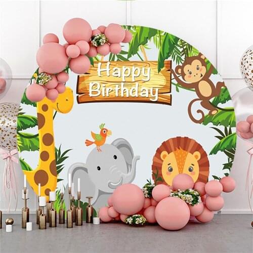 Forest Animal Friends Lions Circle Round Shape Backgrounds Photography Children Birthday Party Photozone Poster Photo Backdrops