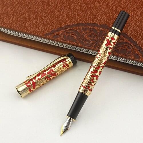 Jinhao 5000 Dragon Embossed Red and Golden 0.5mm Nib Size Fountain Pen