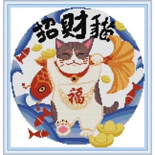 Joy Sunday Lucky Cat Z689 Counted and Stamped Home Decor Blessing Wealth Animal Needlework Embroidery DIY Cross Stitch kits