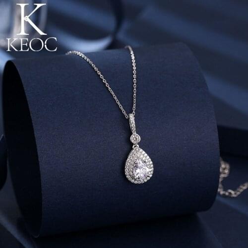 KeocFashion Classic Water Drop AAA Zircon Womens Pendant Necklace O Word Aesthetic Accessories Wedding Engagement Bride Jewelry