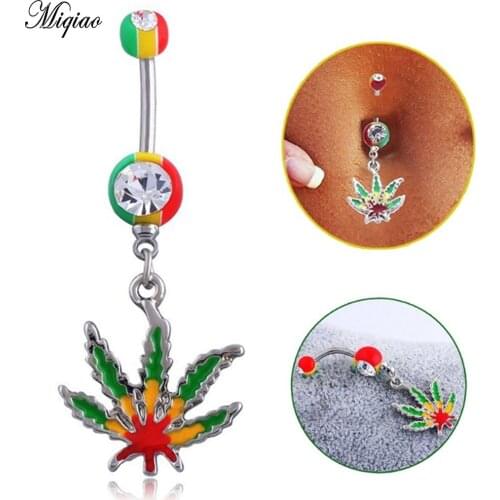 Miqiao 1 Pcs Stainless Steel Belly Button Nail Umbilical Button Hemp Leaf Puncture Umbilical Ring