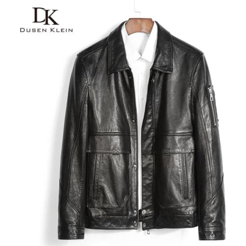 Men Genuine Leather Jacket Real Sheepskin Leather Jackets Casual Short Black Pockets Autumn New Jacket for Man 2089