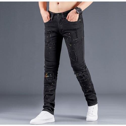 MenS Jeans Pants Black Ripped Denim Trousers Biker Streetwear High Quality Male Casual Designer Comfortable Advanced Fashion