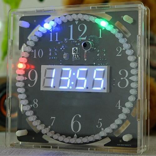 DIY electronic kit LED clock sodering project kit colorful LED RGB Color spectrum music Alarm clock remote control