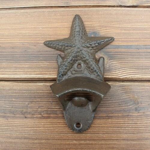 Set of 2pcs Vintage Antique Iron Wall Mounted Bar Beer Glass Bottle Cap Opener Bottles Openers Kitchen Tools starfish-shaped
