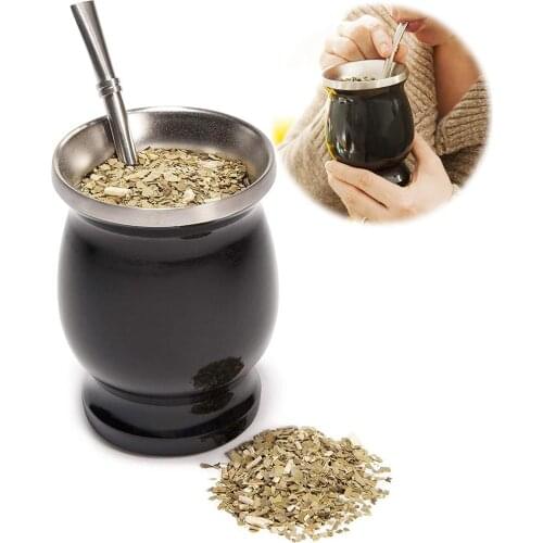 Yerba Mate Gourd Set Double-Wall Stainless Steel Mate Tea Cup And Bombilla Set Includes Yerba Mate Gourd (Cup) With One Bombilla