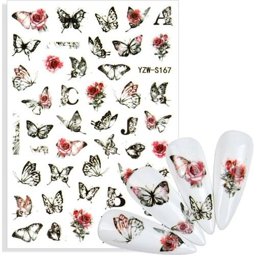 2021 NEW 3D Stickers for Nails Spring Summer Self-adhesive Sticker Flowers Bouquet Line Letter Nail Art Decorations Accessories
