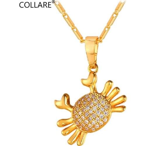 Collare Lovely Crab Necklaces & Pendants Gold Color Crystal Cubic Zirconia Cute Animal Necklace Women Gift Charm Jewelry P045