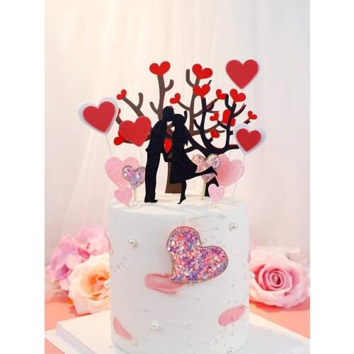 Baking Wedding Cake Plugin Tanabata Valentines Day Decoration Couple Silhouette Love Tree Dating Dessert Card Set Supplies