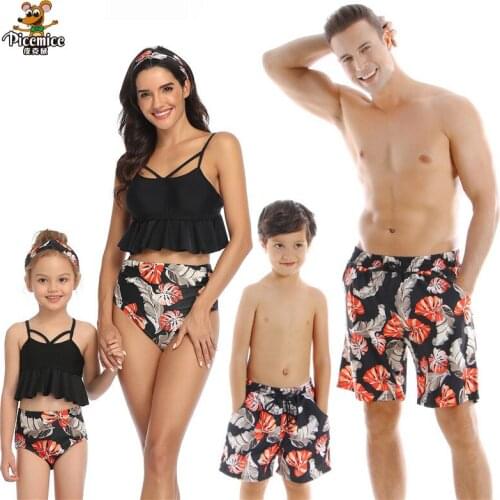 Beach Family Swimwear Printed Matching Swimsuit Mother Daughter Bikini Dad Son Swim Trunks Family Matching Clothes Outfits Look