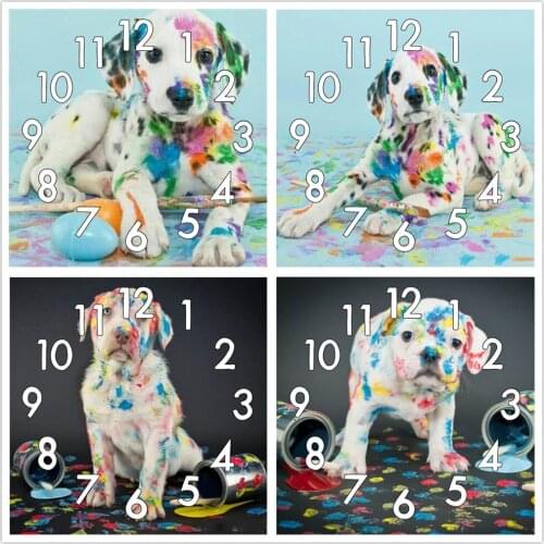 Dpsprue Full Diamond Painting Cross Stitch With Clock Mechanism Mosaic 5D Diy Square Round Animal Dog 3d Embroidery Gift