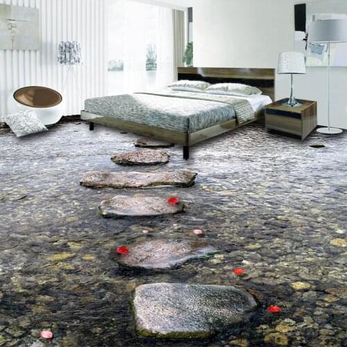 Custom Flooring Murals Stone Road Creek Water 3D Floor Tiles Living Room Kitchen Bathroom Vinyl Wallpaper Waterproof Home Decor