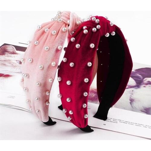 Headwrap Pearl Flannel Headband Ladies Headband Vintage Pearl Headdress Gift for For Women Girls Turban Fashion Hair Accessories