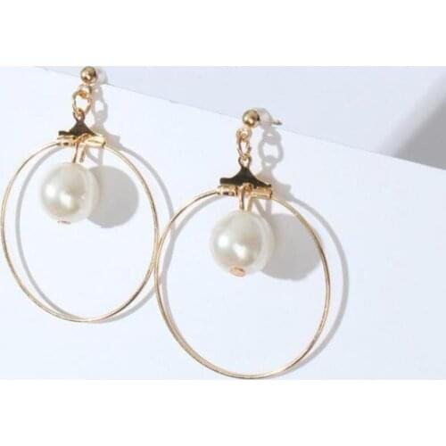 Simple Geometric Circle Triangle Square Simulation Pearl Earrings Fashion Jewelry Earrings For Women 2017